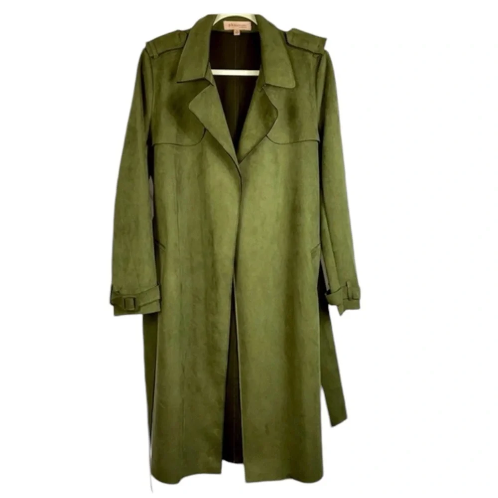 Philosophy faux leather trench belt wrap Sz M olive green - Picture 1 of 13